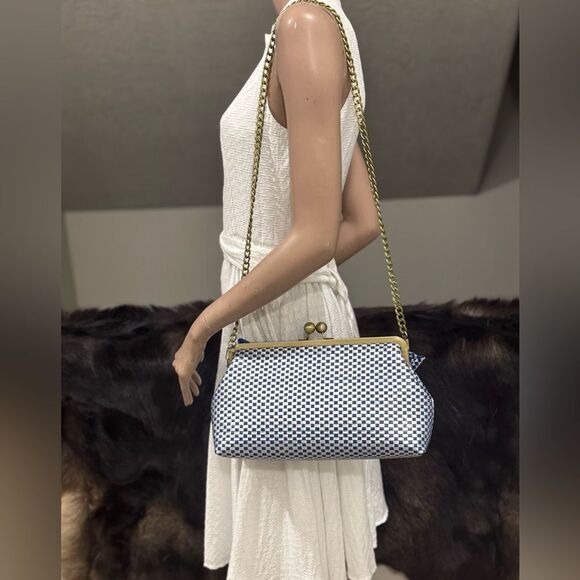 3D Abstract Art With Woven checkered Leather Handmade Oversized Kisslock Bag - Picture 9 of 17